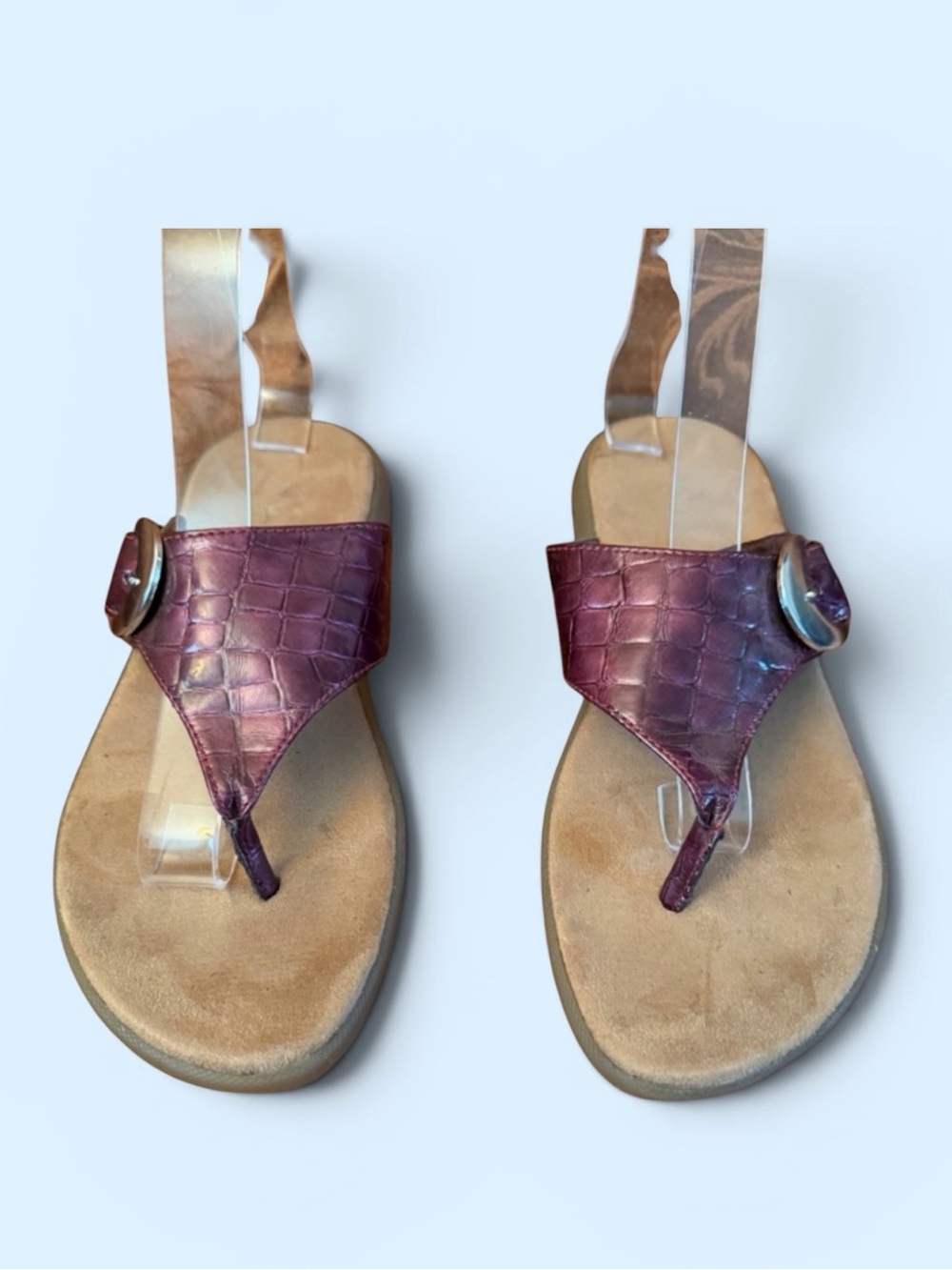 A2 by Aerosoles Purple Thong Sandals Faux Croc Texture Sz 8.5